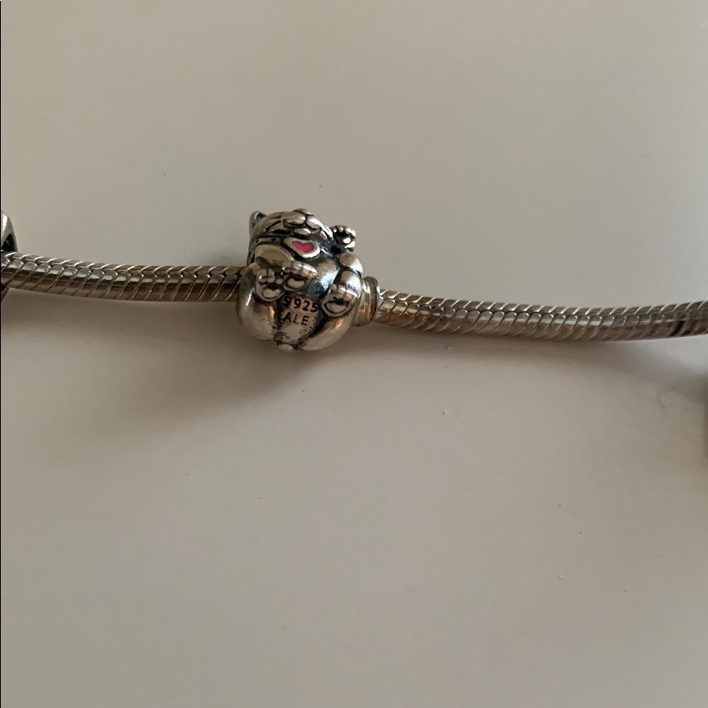 Silver Cat Charm with Pink Heart - Picture 2 of 3